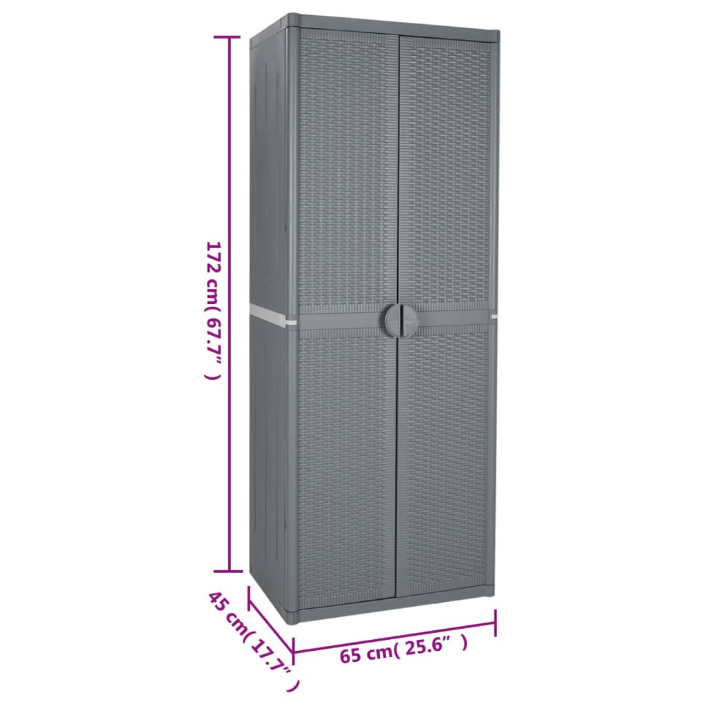 Gartenschrank 65 × 45 × 172 cm aus PP-Rattan – Schwarz – Grau / 4 Böden – Ansicht 8