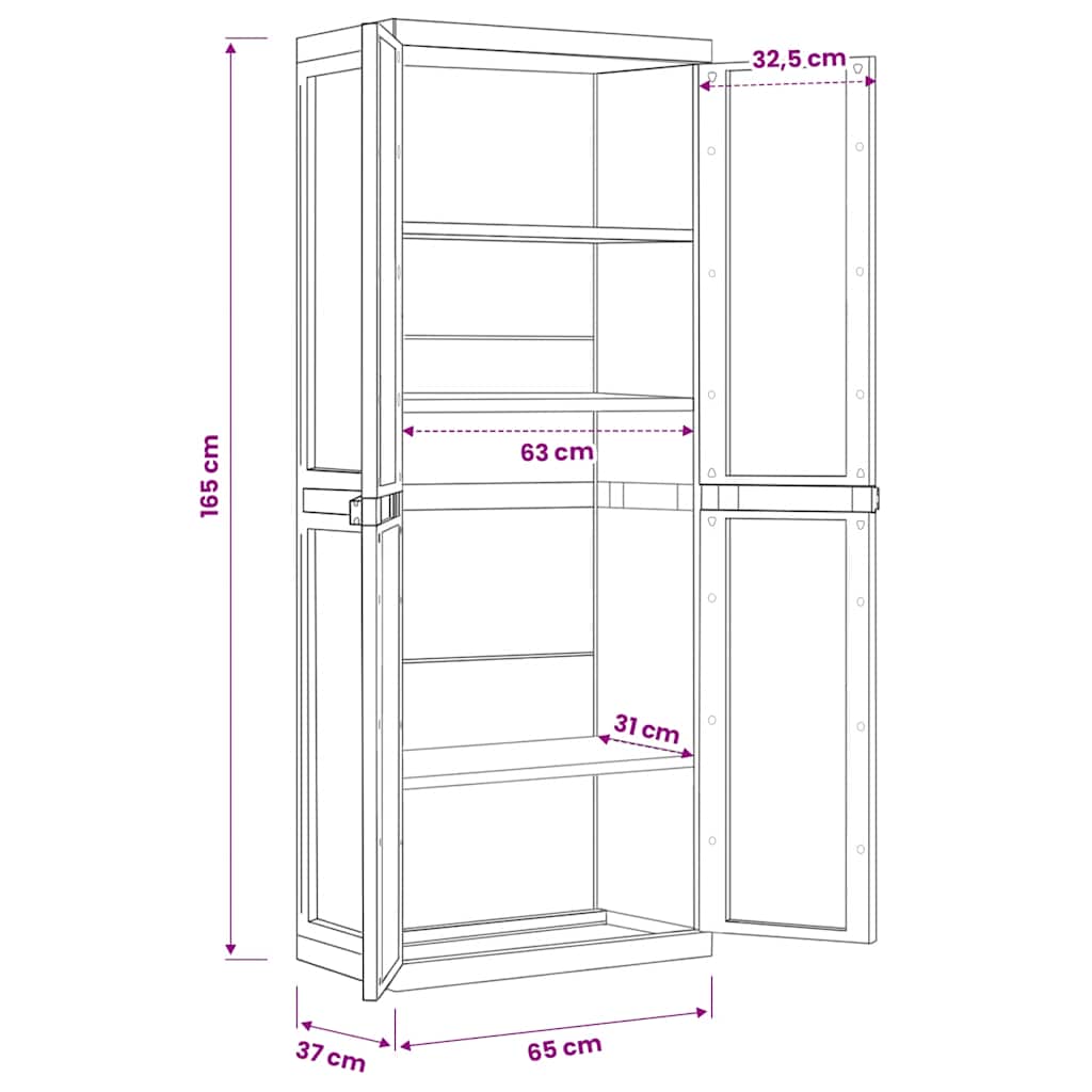 Gartenschrank Schwarz 65x37x165 cm PP
