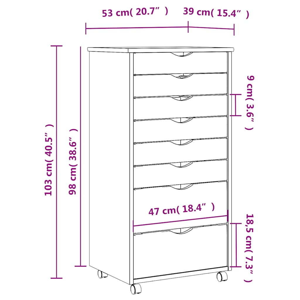 Rollcontainer MOSS – verschiedene Größen und Farben – Weiß · 53 × 39 × 103 cm – Ansicht 10