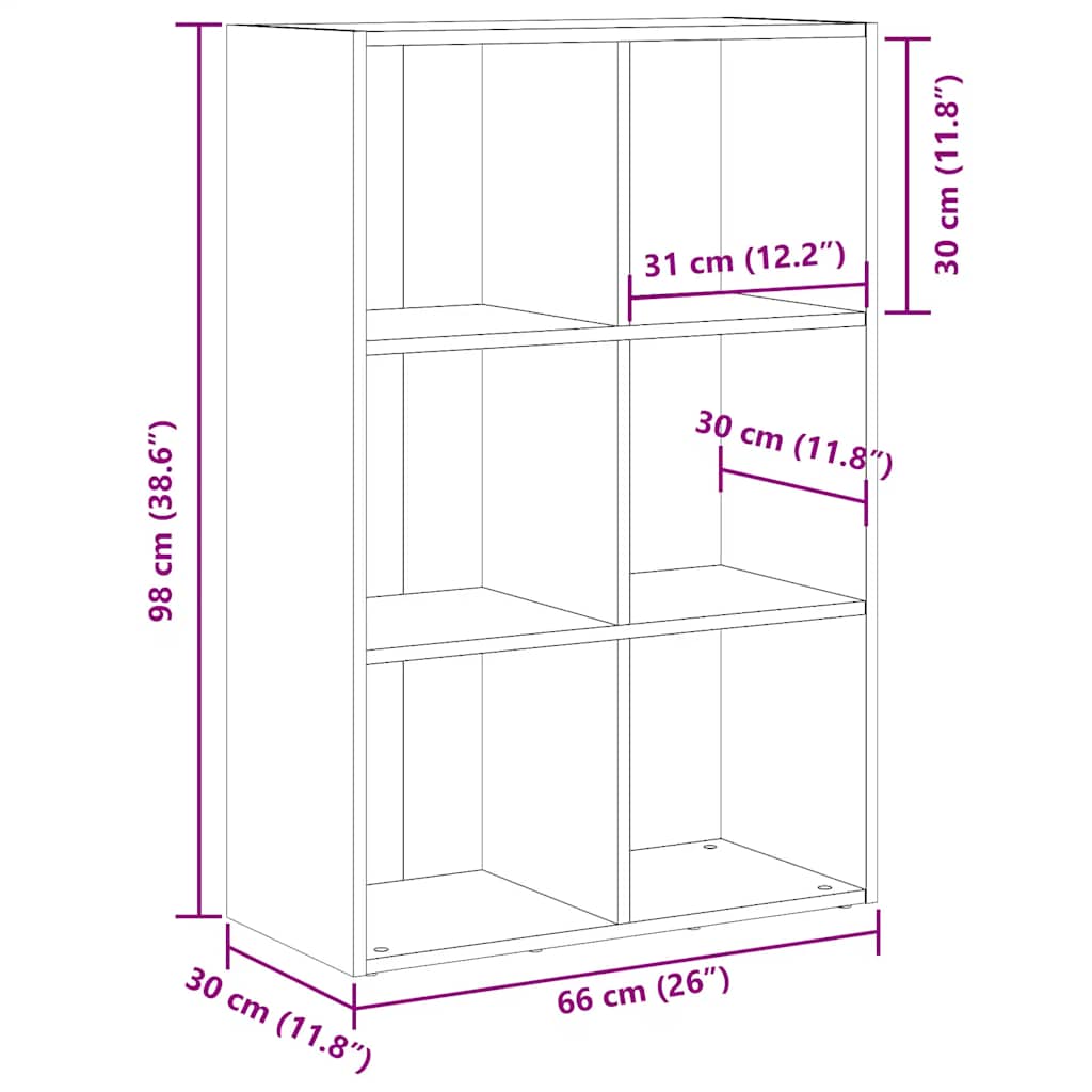 Bücherregal / Sideboard – Altholz-Optik, 66 × 30 × 98 cm