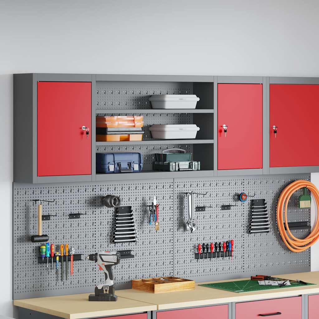 Werkzeugschrank mit Regal 150 × 20 × 55 cm – Rot/Grau