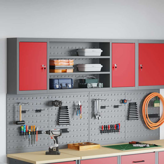 Werkzeugschrank mit Regal 150 × 20 × 55 cm – Rot/Grau