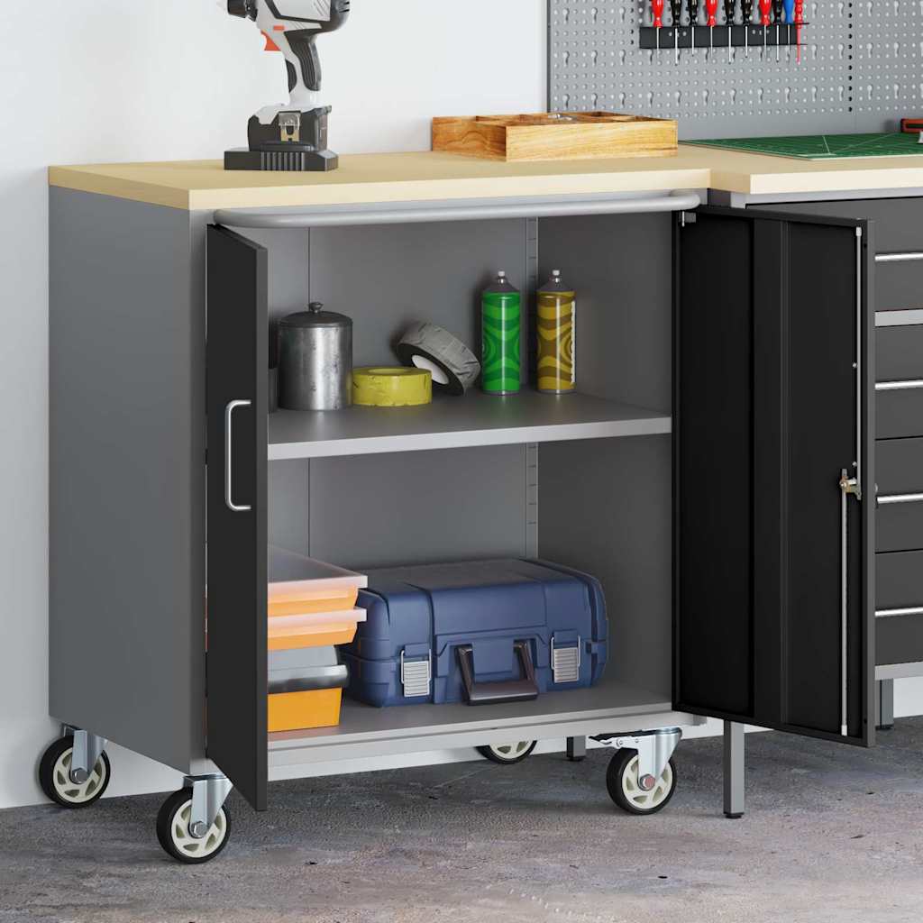 Rollbare Werkbank 75 cm – Regal oder 2 Schubladen – Schwarz/Grau / 1 Regal – Ansicht 1