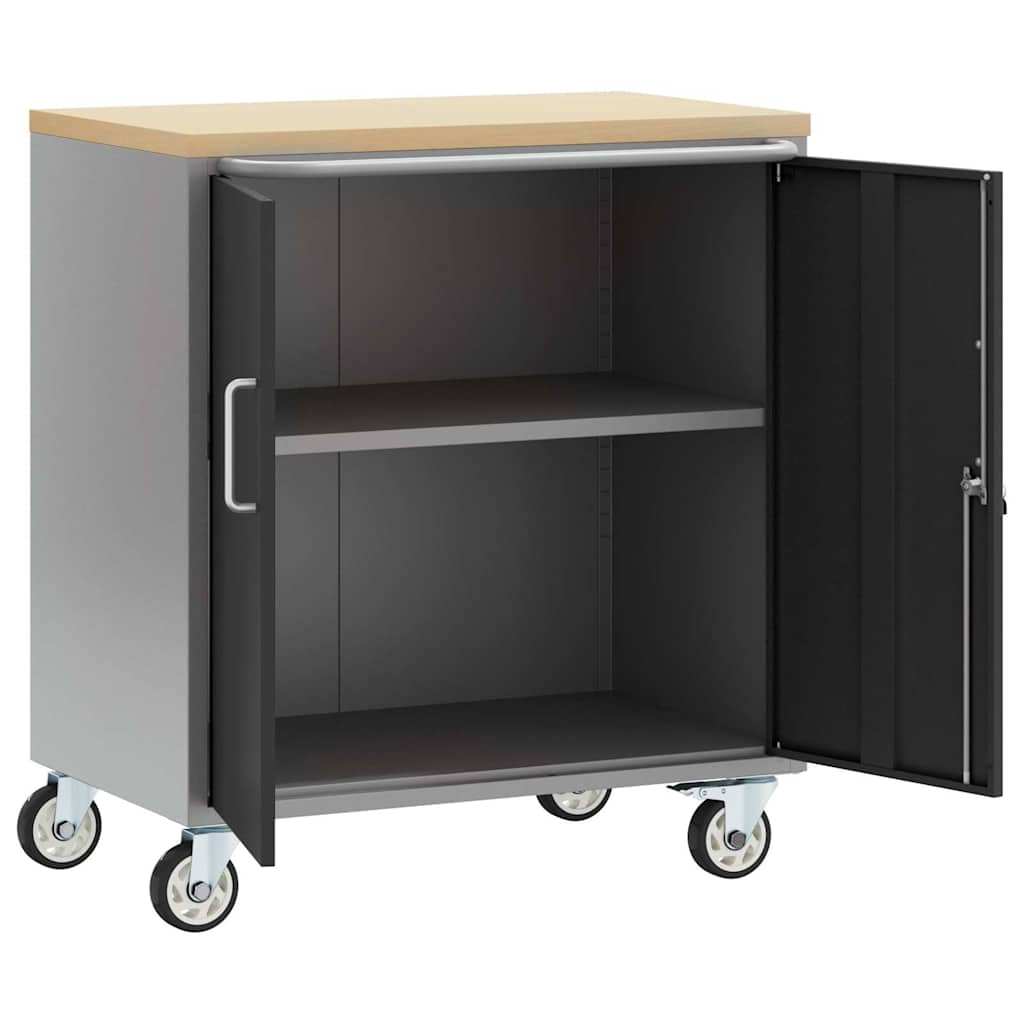 Rollbare Werkbank 75 cm – Regal oder 2 Schubladen – Schwarz/Grau / 1 Regal – Ansicht 4