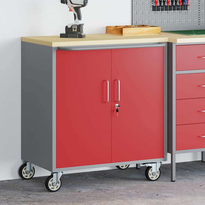 Rollbare Werkbank 75 cm – Regal oder 2 Schubladen – Rot/Grau / 1 Regal – Ansicht 1