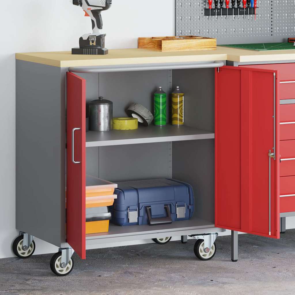 Rollbare Werkbank 75 cm – Regal oder 2 Schubladen – Rot/Grau / 1 Regal – Ansicht 3