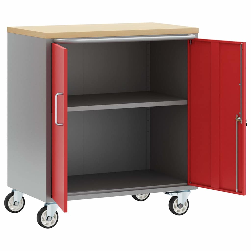 Rollbare Werkbank 75 cm – Regal oder 2 Schubladen – Rot/Grau / 1 Regal – Ansicht 4