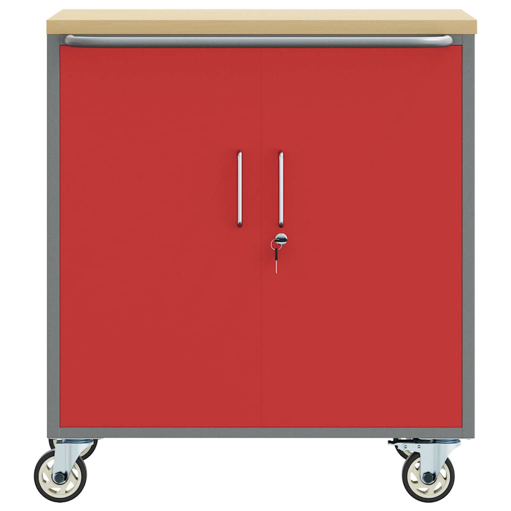 Rollbare Werkbank 75 cm – Regal oder 2 Schubladen – Rot/Grau / 1 Regal – Ansicht 5
