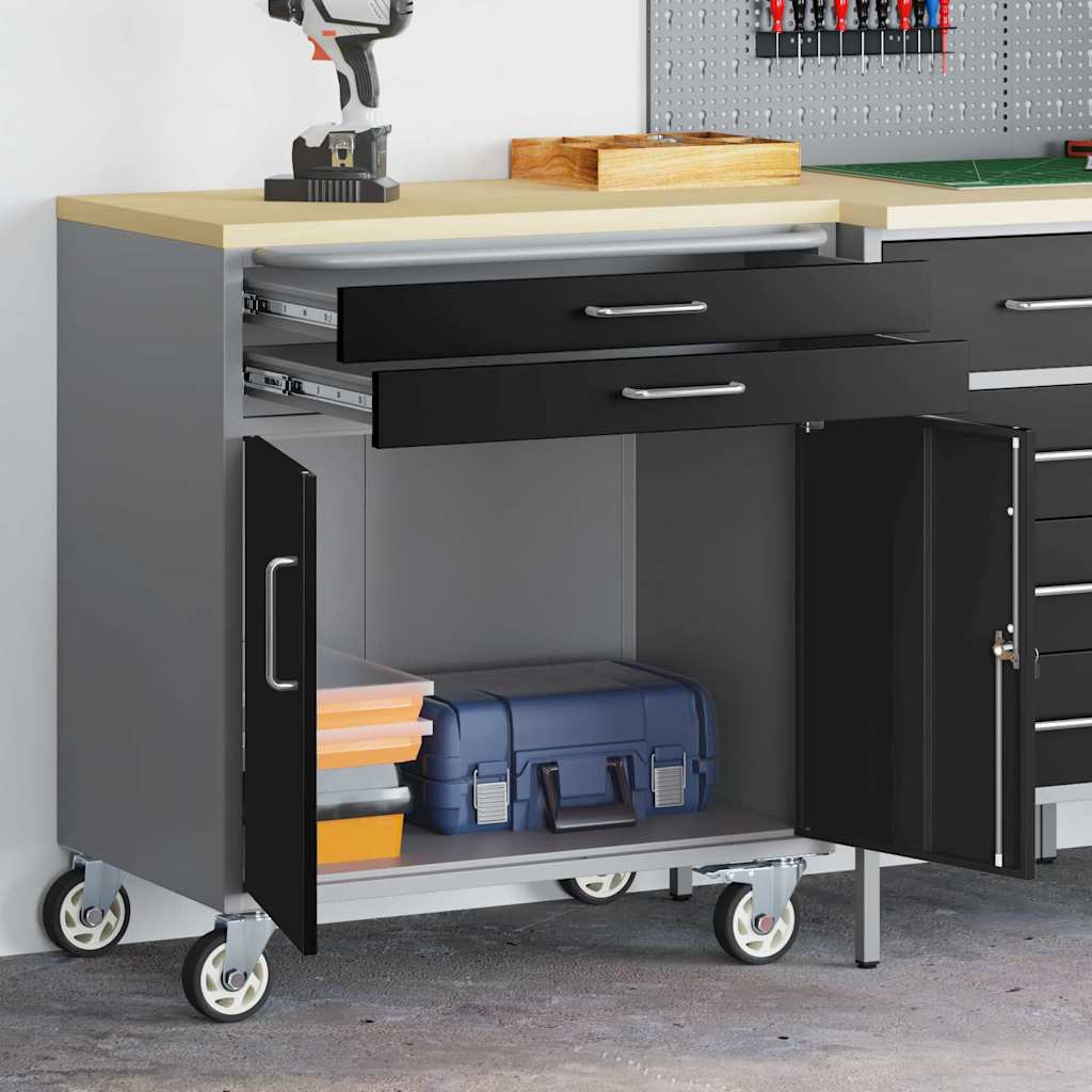 Rollbare Werkbank 75 cm mit 2 Schubladen – Schwarz/Grau