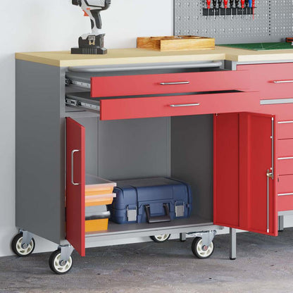 Rollbare Werkbank 75 cm mit 2 Schubladen – Rot/Grau