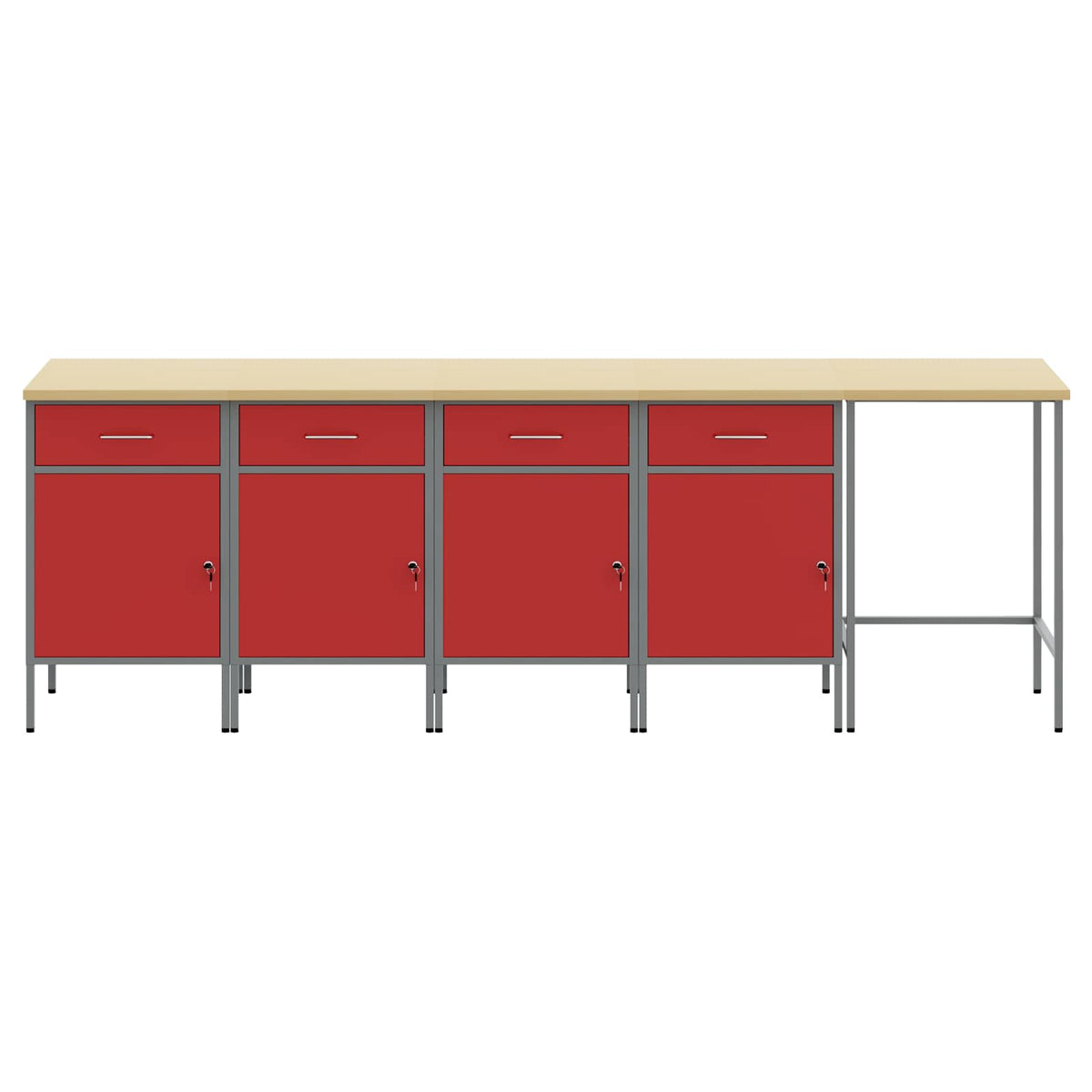 Werkstattschrank-Systeme – verschiedene Ausführungen und Farben – Rot · 4 Schubladen + 4 Türen – Ansicht 2