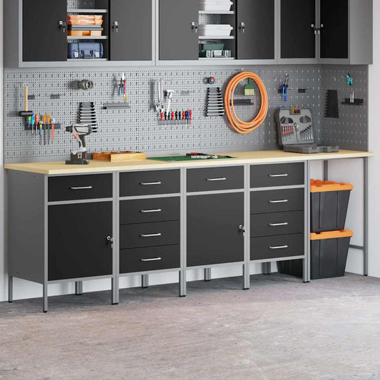 Werkstattschrank-System 5-teilig mit Schubladen – Schwarz/Grau