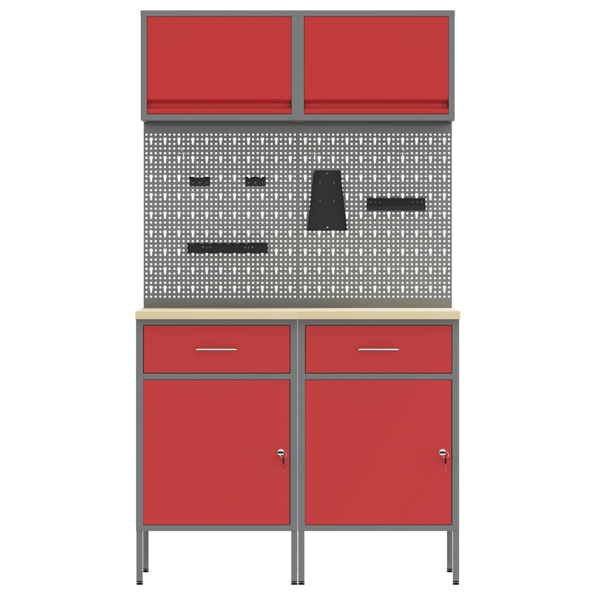 Werkstattschrank-Systeme – verschiedene Ausführungen und Farben – Rot · 100 cm · 2 Schubladen + 2 Türen – Ansicht 8