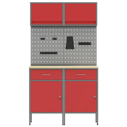 Werkstattschrank-Systeme – verschiedene Ausführungen und Farben – Rot · 100 cm · 2 Schubladen + 2 Türen – Ansicht 8