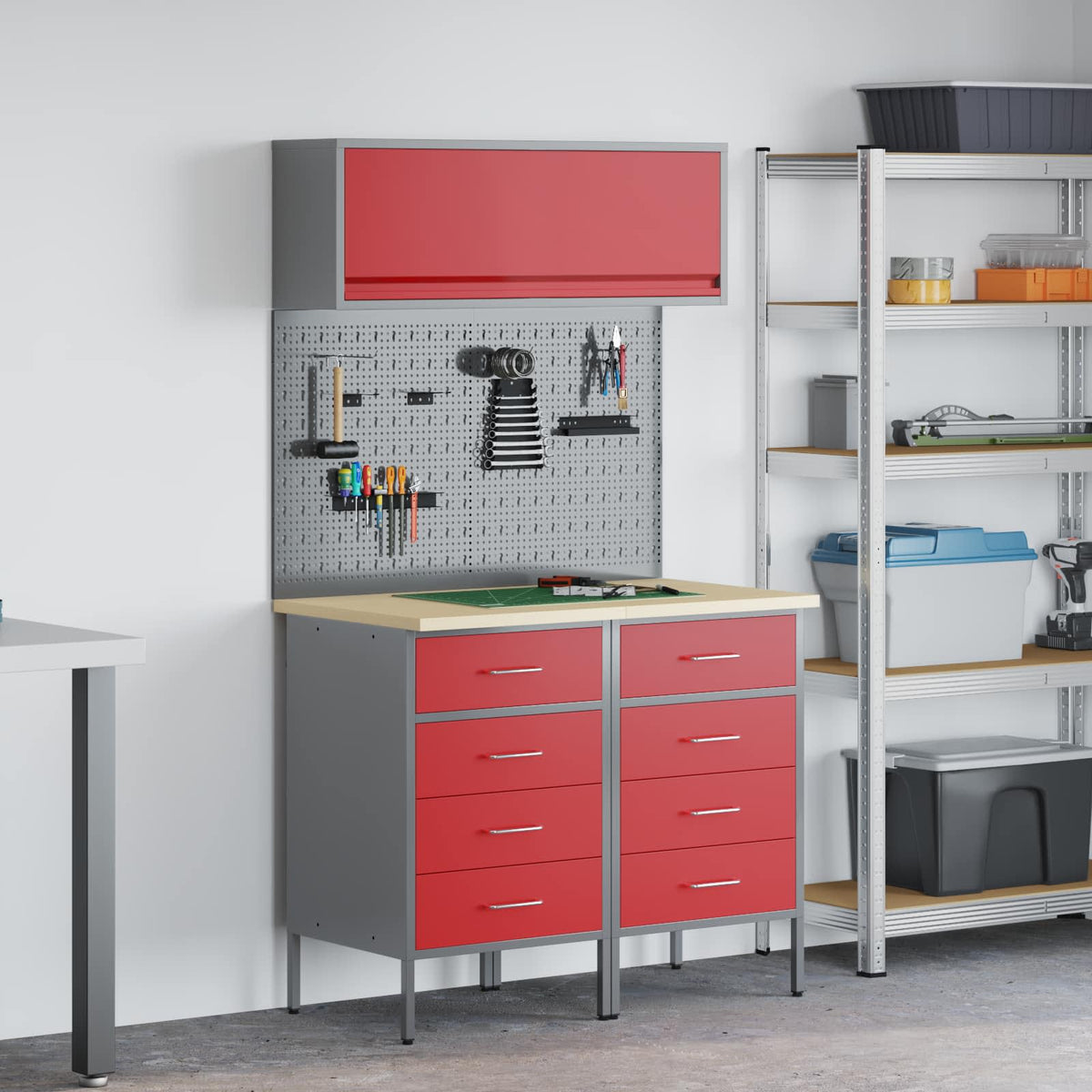 Werkstattschrank-Systeme – verschiedene Ausführungen und Farben – Rot · 100 cm · 8 Schubladen – Ansicht 1