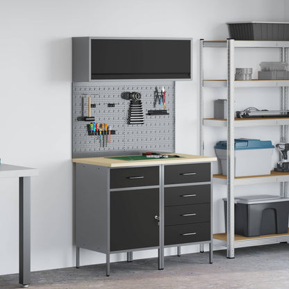 Werkstattschrank-Systeme – verschiedene Ausführungen und Farben – Schwarz · 100 cm · 5 Schubladen + 1 Tür – Ansicht 1