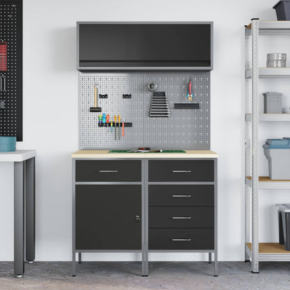 Werkstattschrank-Systeme – verschiedene Ausführungen und Farben – Schwarz · 100 cm · 5 Schubladen + 1 Tür – Ansicht 4