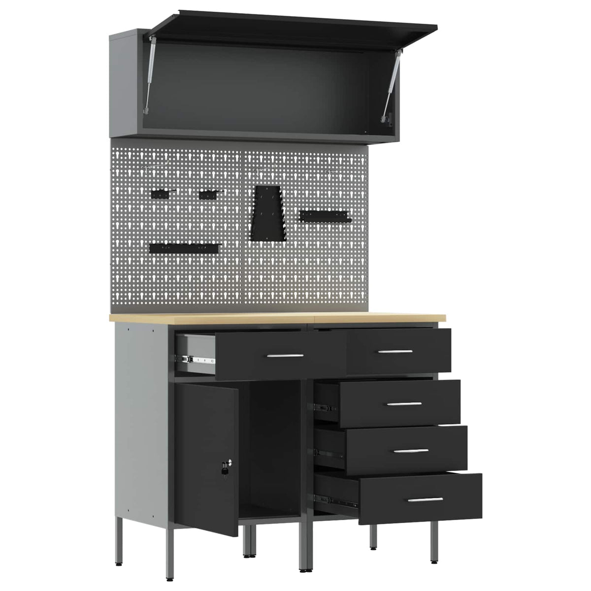 Werkstattschrank-Systeme – verschiedene Ausführungen und Farben – Schwarz · 100 cm · 5 Schubladen + 1 Tür – Ansicht 5