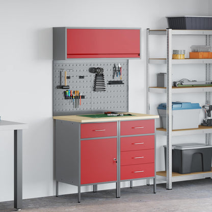 Werkstattschrank-Systeme – verschiedene Ausführungen und Farben – Rot · 100 cm · 5 Schubladen + 1 Tür – Ansicht 1