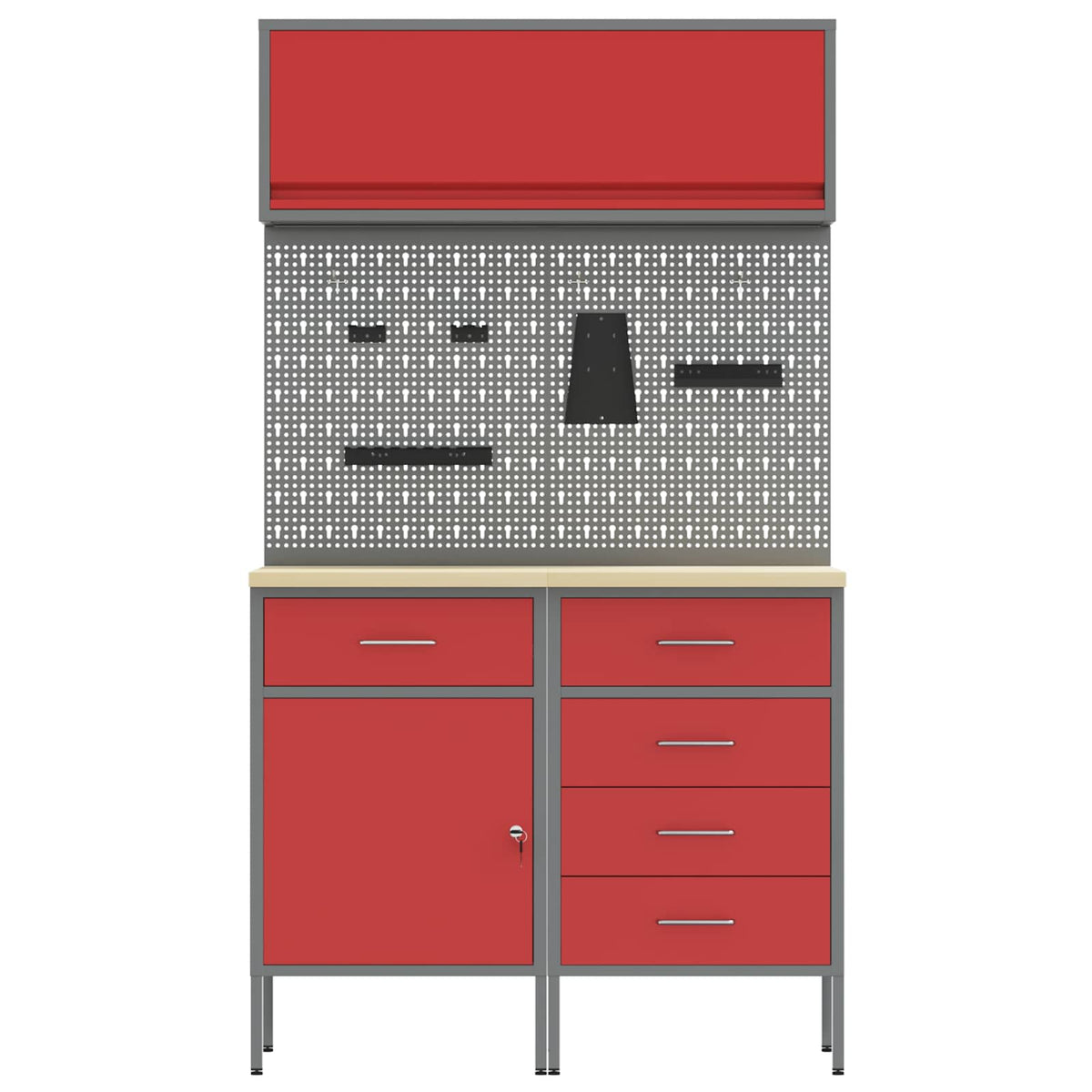 Werkstattschrank-Systeme – verschiedene Ausführungen und Farben – Rot · 100 cm · 5 Schubladen + 1 Tür – Ansicht 8