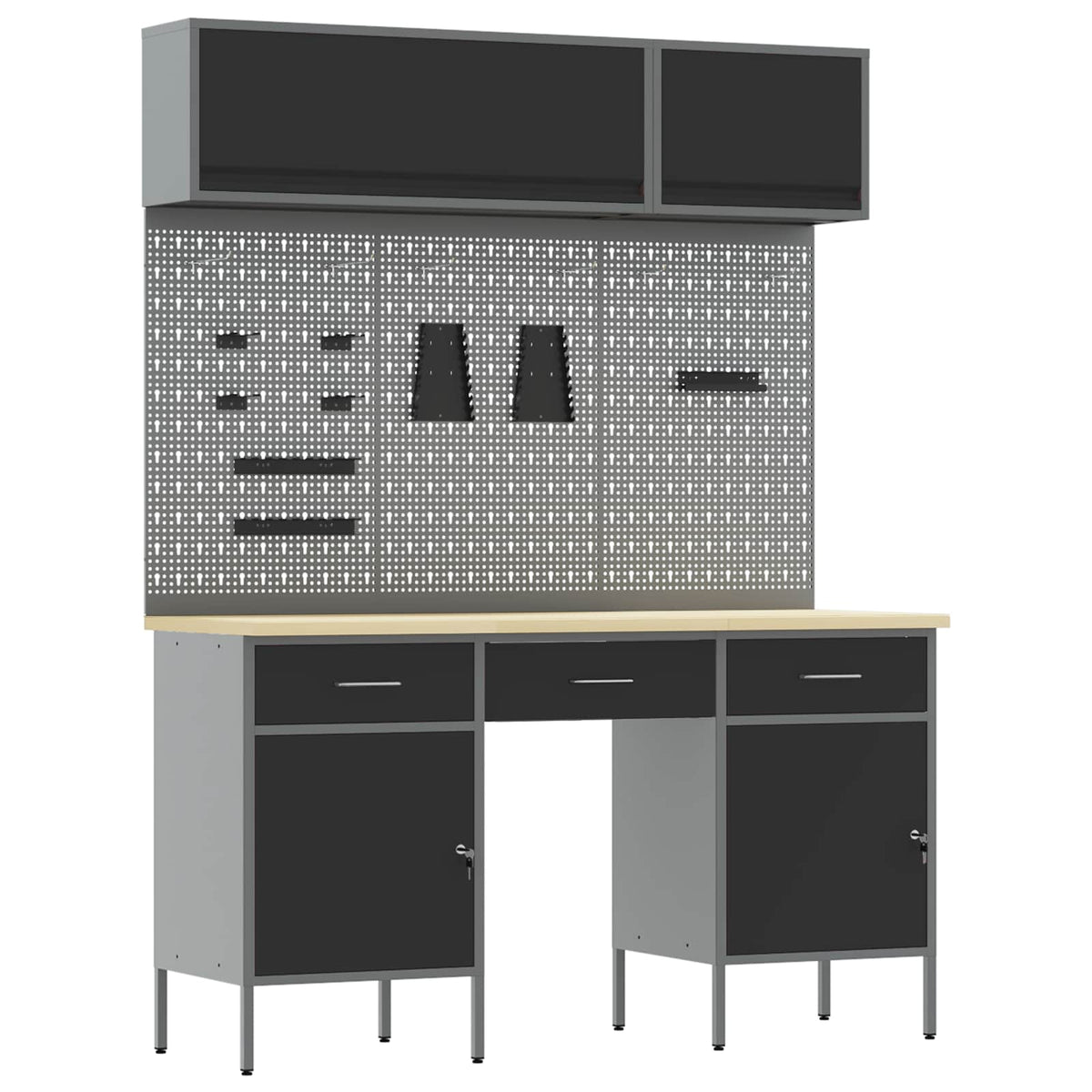 Werkstattschrank-Systeme – verschiedene Ausführungen und Farben – Schwarz · 8 Schubladen + Regal – Ansicht 2