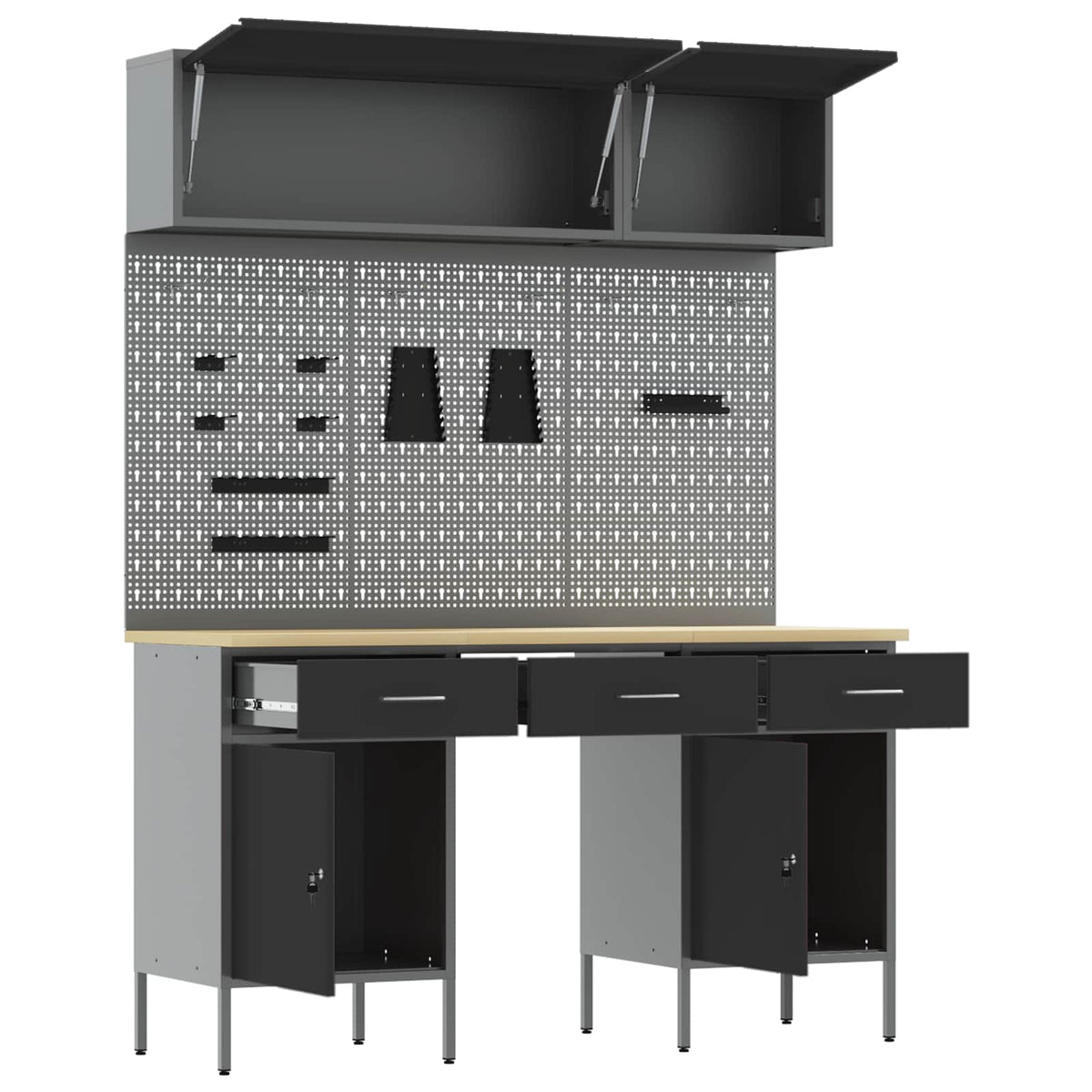 Werkstattschrank-Systeme – verschiedene Ausführungen und Farben – Schwarz · 8 Schubladen + Regal – Ansicht 5