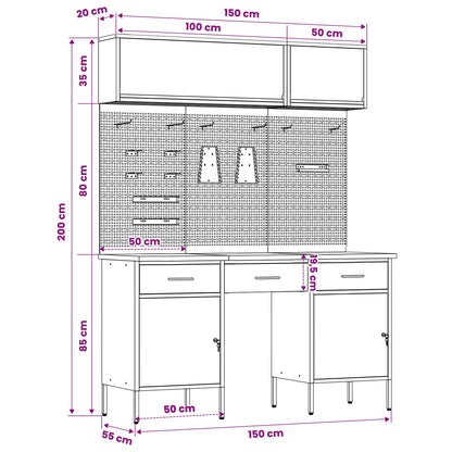 Werkstattschrank-Systeme – verschiedene Ausführungen und Farben – Schwarz · 8 Schubladen + Regal – Ansicht 14