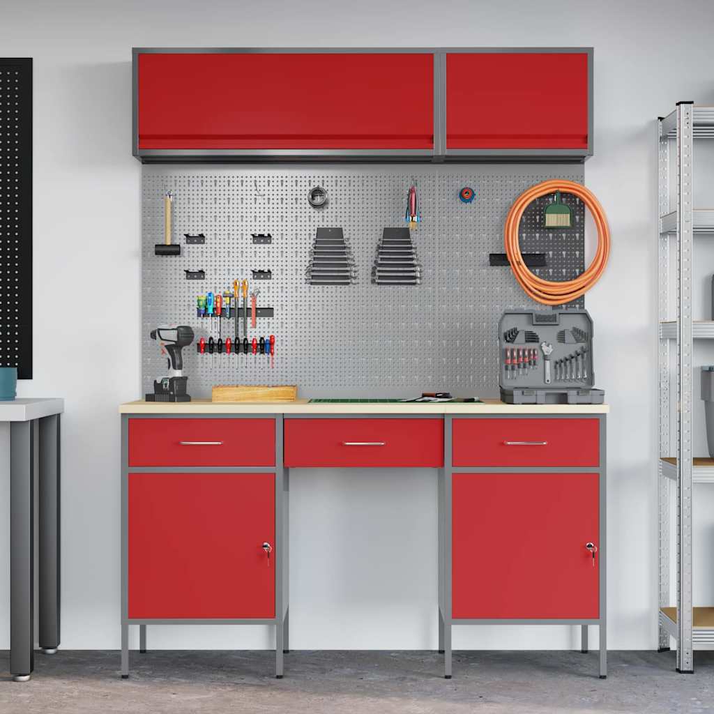 Werkstattschrank-Systeme – verschiedene Ausführungen und Farben – Rot · 8 Schubladen + Speicher – Ansicht 4