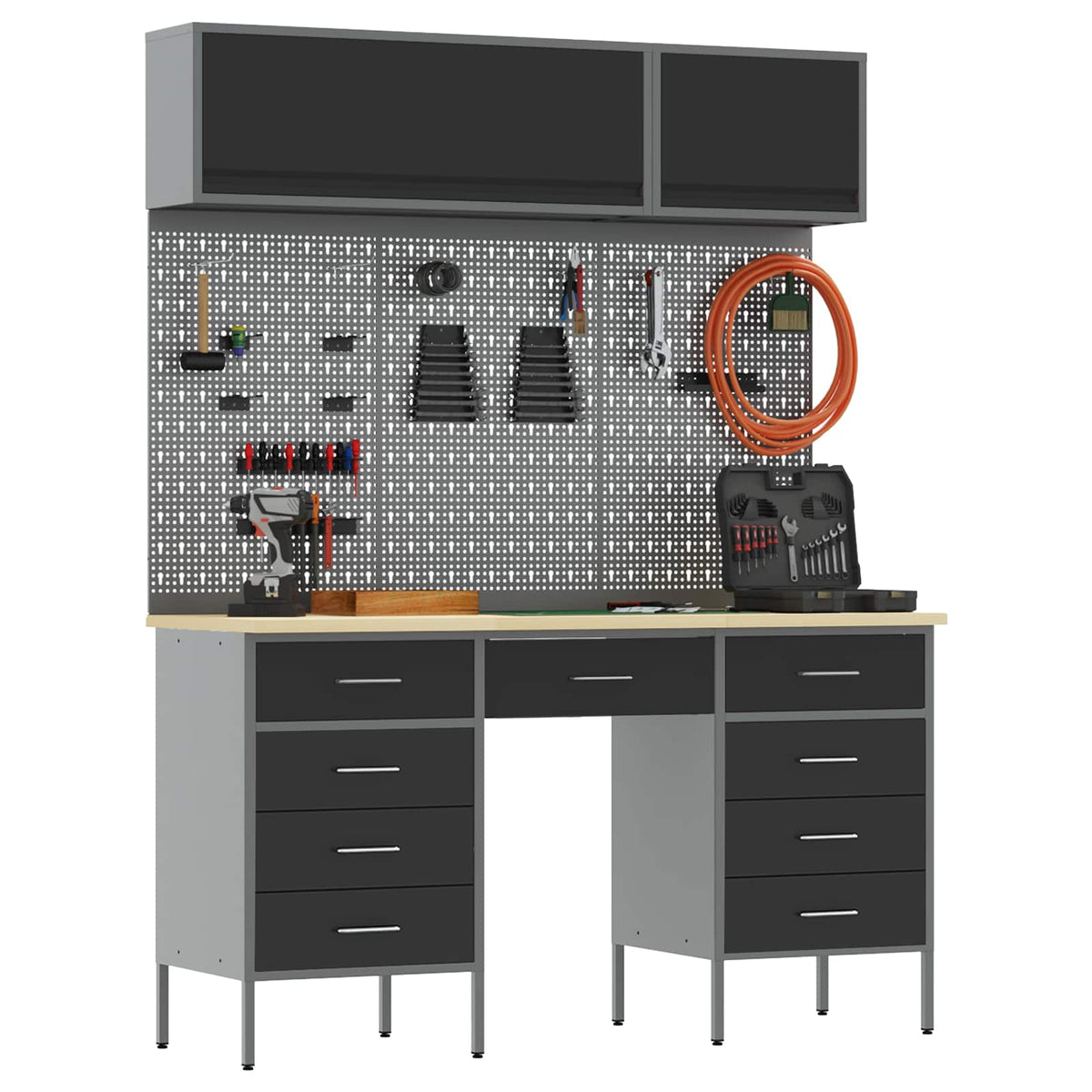 Werkstattschrank-Systeme – verschiedene Ausführungen und Farben – Schwarz · 8 Schubladen + Speicher · Variante B – Ansicht 3