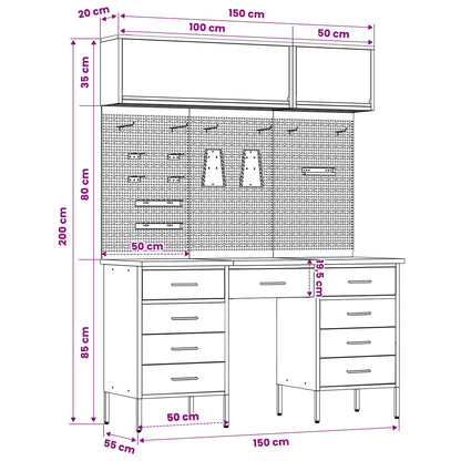 Werkstattschrank-Systeme – verschiedene Ausführungen und Farben – Schwarz · 8 Schubladen + Speicher · Variante B – Ansicht 13