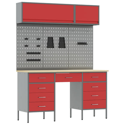 Werkstattschrank-Systeme – verschiedene Ausführungen und Farben – Rot · 8 Schubladen + Speicher · Variante B – Ansicht 2