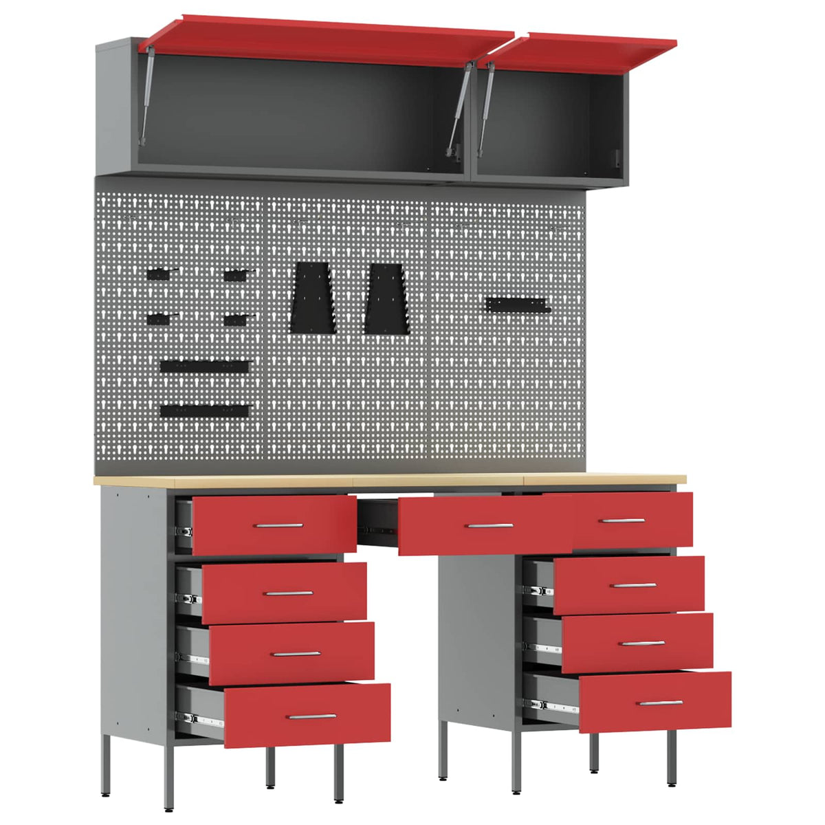 Werkstattschrank-Systeme – verschiedene Ausführungen und Farben – Rot · 8 Schubladen + Speicher · Variante B – Ansicht 5