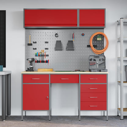 Werkstattschrank-Systeme – verschiedene Ausführungen und Farben – Rot · 8 Schubladen + Speicher · Variante C – Ansicht 4