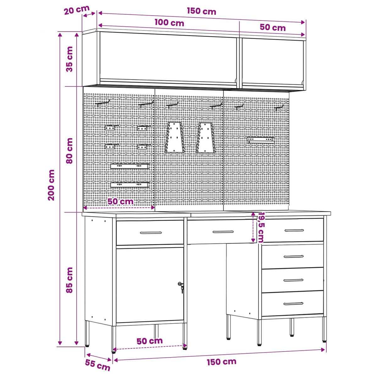 Werkstattschrank-Systeme – verschiedene Ausführungen und Farben – Rot · 8 Schubladen + Speicher · Variante C – Ansicht 14