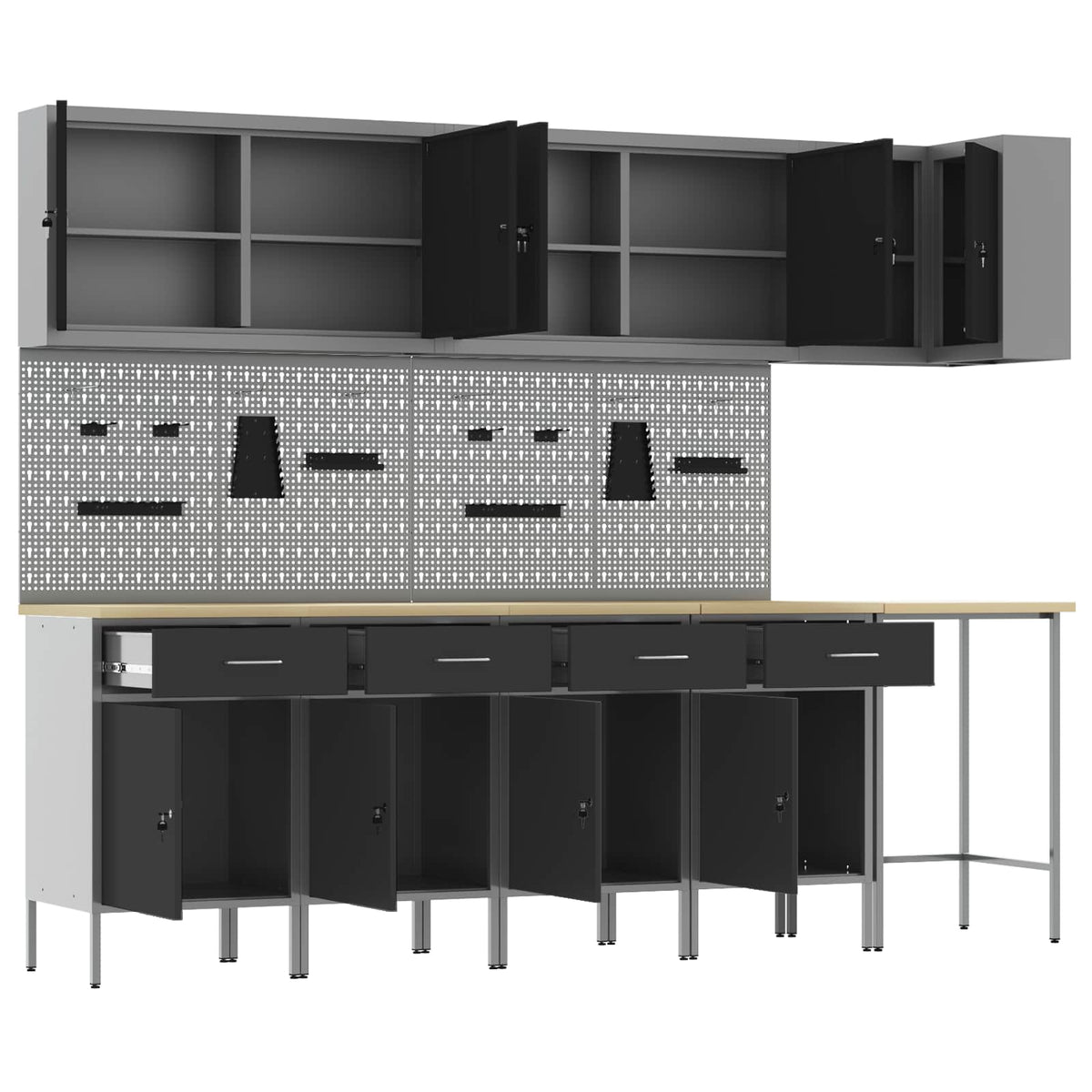 Werkstattschrank-Systeme – verschiedene Ausführungen und Farben – Schwarz · 12 Schubladen + 2 Türen – Ansicht 5