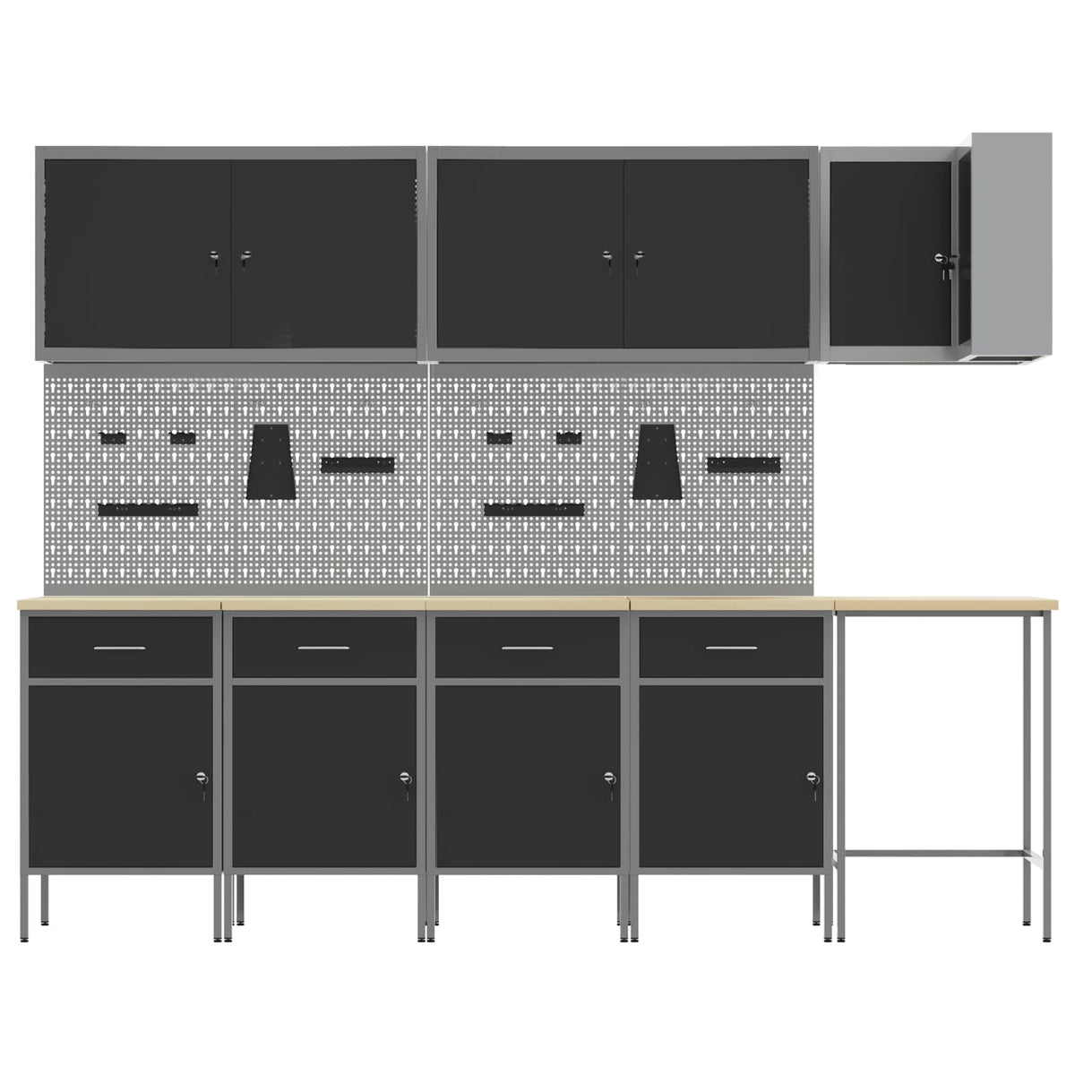 Werkstattschrank-Systeme – verschiedene Ausführungen und Farben – Schwarz · 12 Schubladen + 2 Türen – Ansicht 8