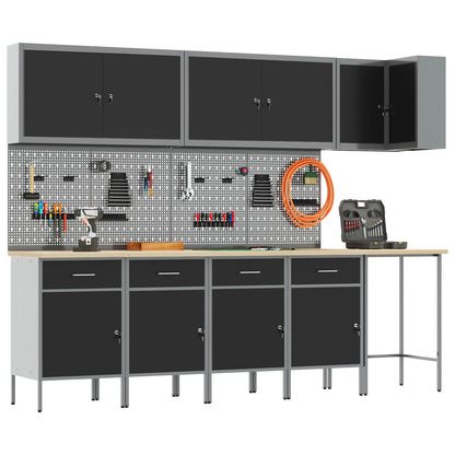 Werkstattschrank-Systeme – verschiedene Ausführungen und Farben – Schwarz · 12 Schubladen + 2 Türen – Ansicht 3