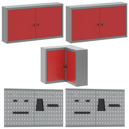 Werkstattschrank-Systeme – verschiedene Ausführungen und Farben – Rot · 12 Schubladen + 2 Türen + Regal – Ansicht 6
