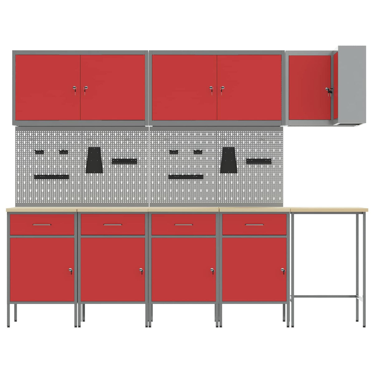 Werkstattschrank-Systeme – verschiedene Ausführungen und Farben – Rot · 12 Schubladen + 2 Türen + Regal – Ansicht 8
