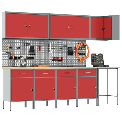 Werkstattschrank-Systeme – verschiedene Ausführungen und Farben – Rot · 12 Schubladen + 2 Türen + Regal – Ansicht 3