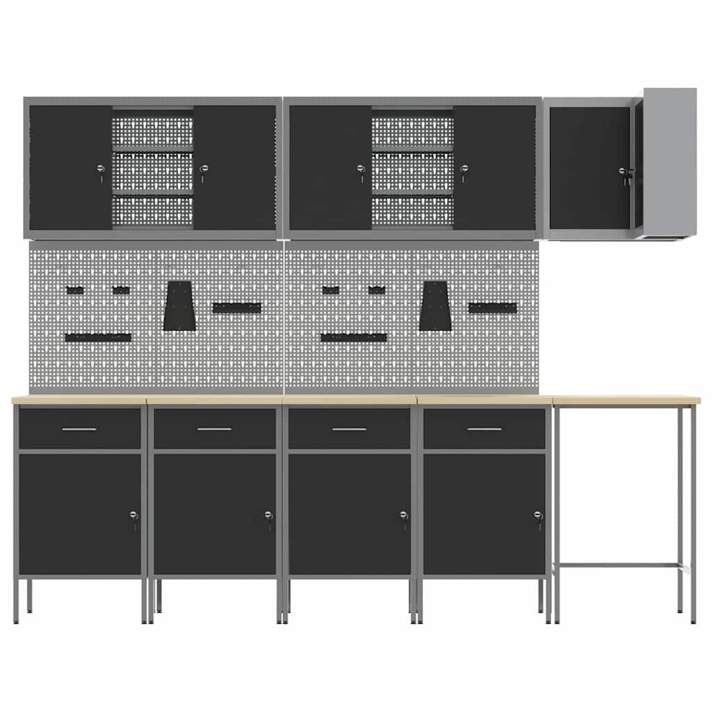 Werkstattschrank-Systeme – verschiedene Ausführungen und Farben – Schwarz · 12 Schubladen + 2 Türen · Variante B – Ansicht 8