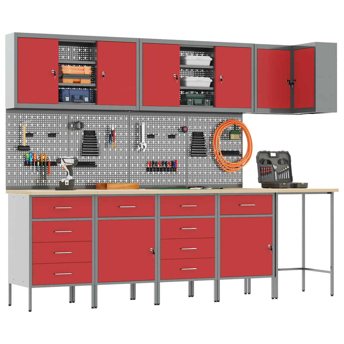 Werkstattschrank-Systeme – verschiedene Ausführungen und Farben – Schwarz · 12 Schubladen + 2 Türen · Variante B – Ansicht 3