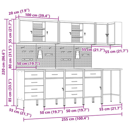 Werkstattschrank-Systeme – verschiedene Ausführungen und Farben – Schwarz · 12 Schubladen + 2 Türen · Variante B – Ansicht 14
