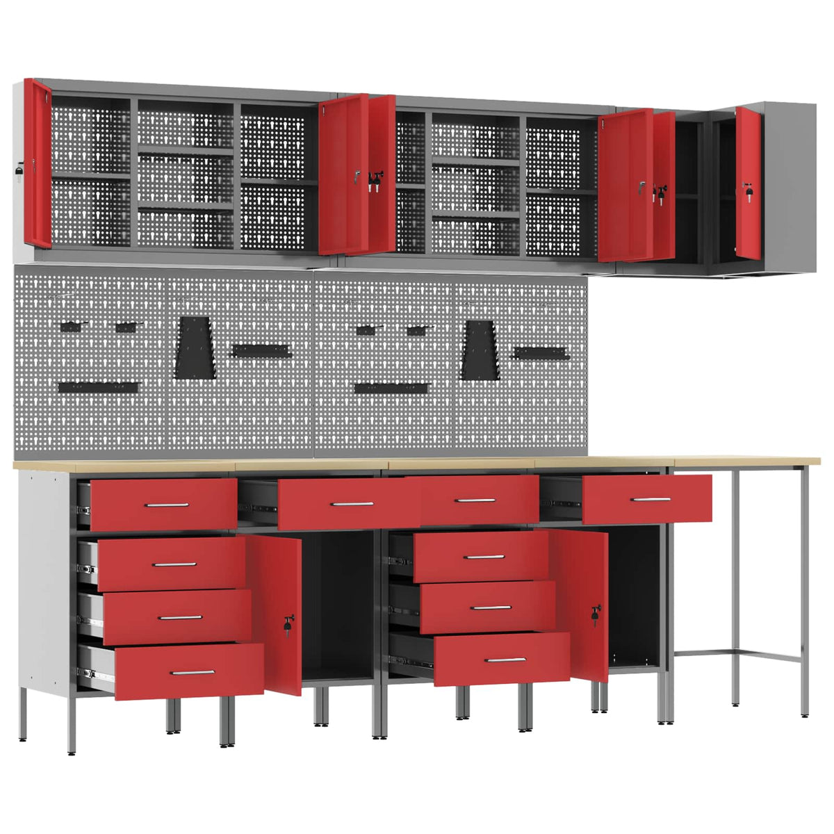 Werkstattschrank-Systeme – verschiedene Ausführungen und Farben – Rot · 12 Schubladen + Regal · Variante B – Ansicht 5