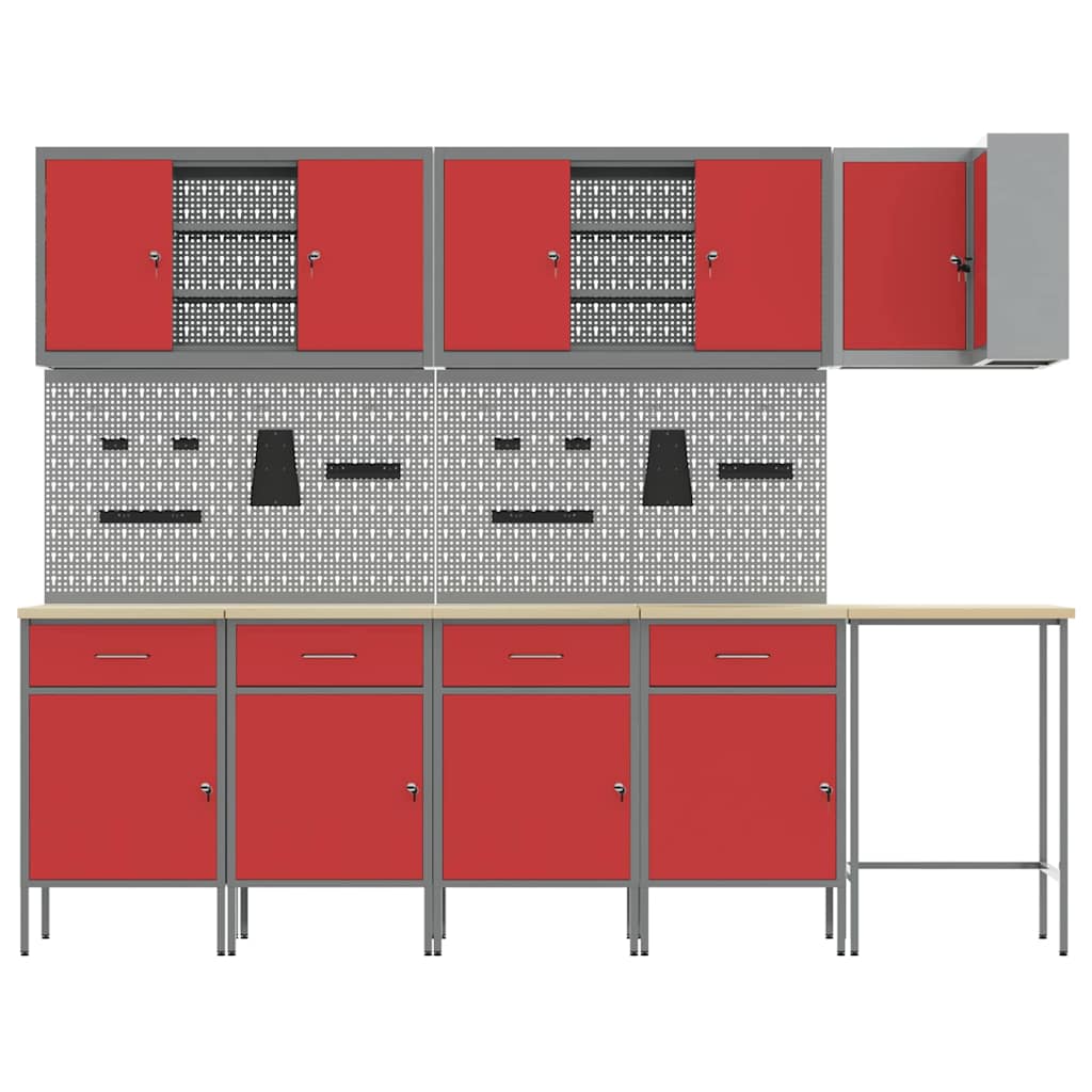 Werkstattschrank-Systeme – verschiedene Ausführungen und Farben – Rot · 12 Schubladen + Regal · Variante B – Ansicht 8