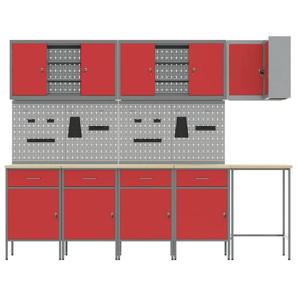 Werkstattschrank-Systeme – verschiedene Ausführungen und Farben – Rot · 12 Schubladen + Regal · Variante B – Ansicht 8