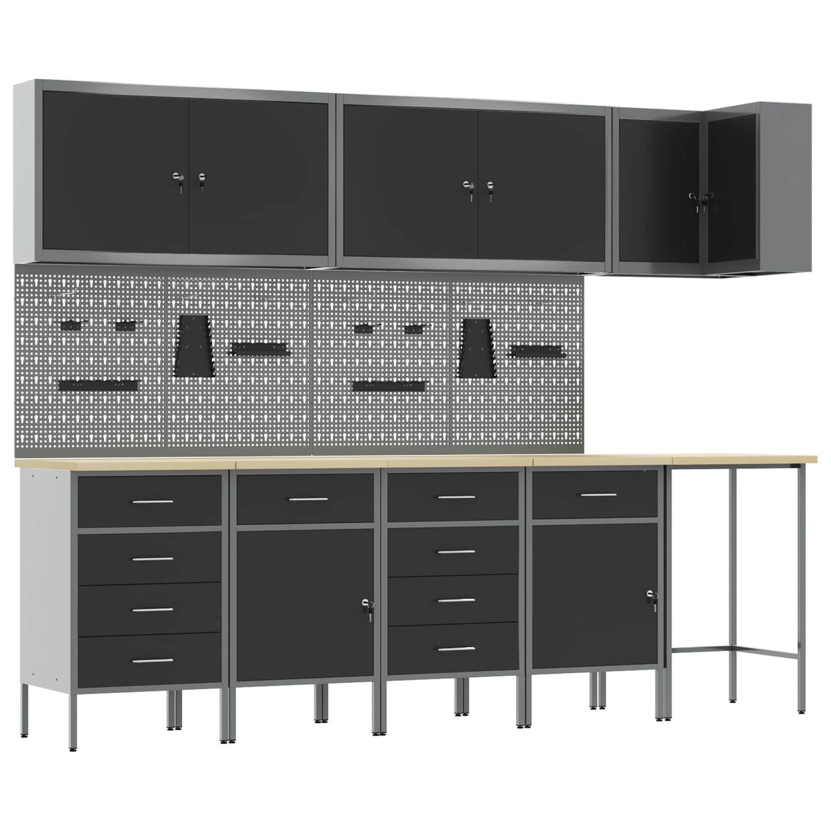 Werkstattschrank-Systeme – verschiedene Ausführungen und Farben – Schwarz · 12 Schubladen + 2 Türen · Variante C – Ansicht 2