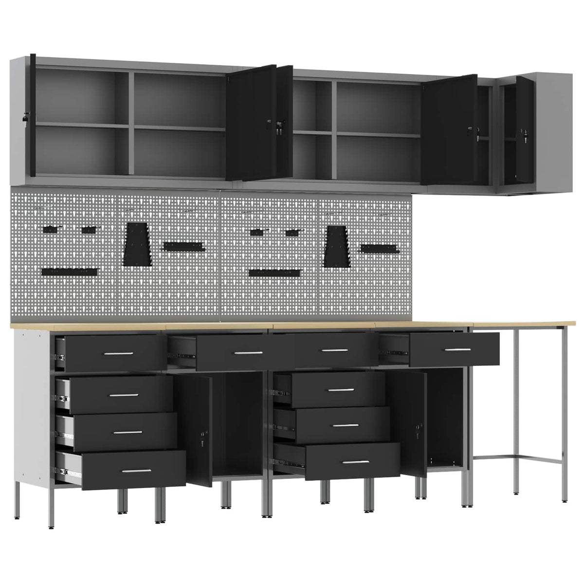 Werkstattschrank-Systeme – verschiedene Ausführungen und Farben – Schwarz · 12 Schubladen + 2 Türen · Variante C – Ansicht 5