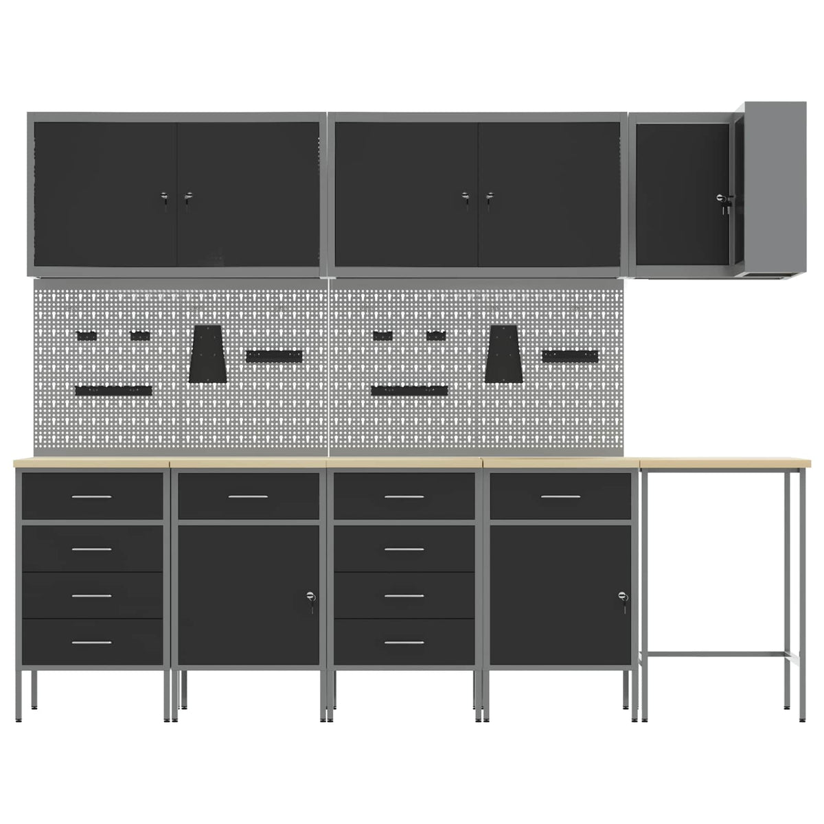Werkstattschrank-Systeme – verschiedene Ausführungen und Farben – Schwarz · 12 Schubladen + 2 Türen · Variante C – Ansicht 8