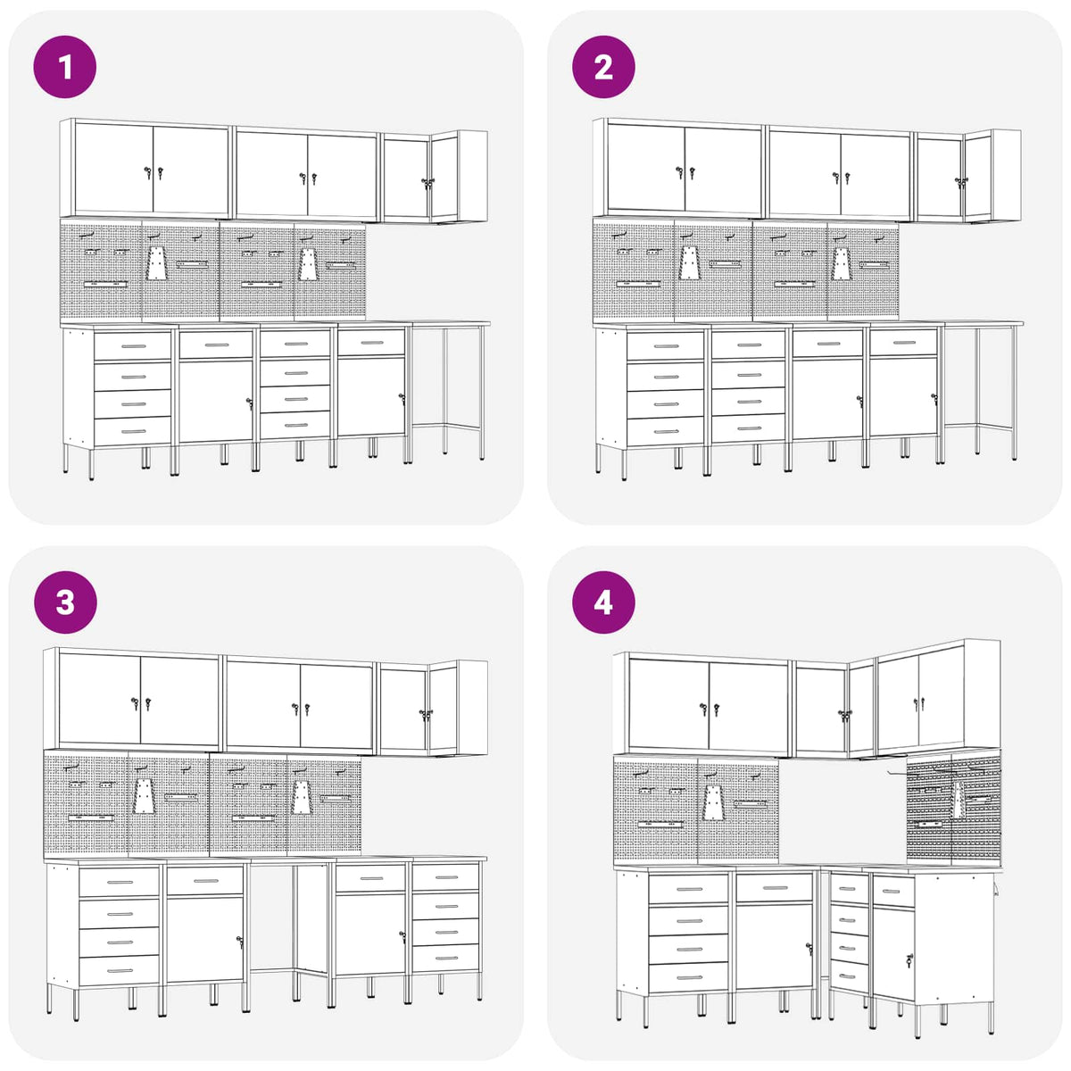 Werkstattschrank-Systeme – verschiedene Ausführungen und Farben – Schwarz · 12 Schubladen + 2 Türen · Variante C – Ansicht 14